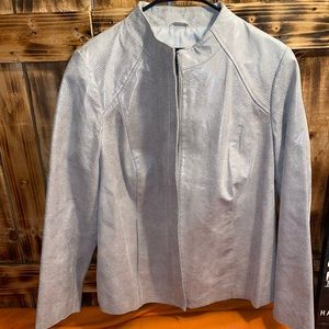 1x genuine leather white cream leather snake animal skin print jacket zip